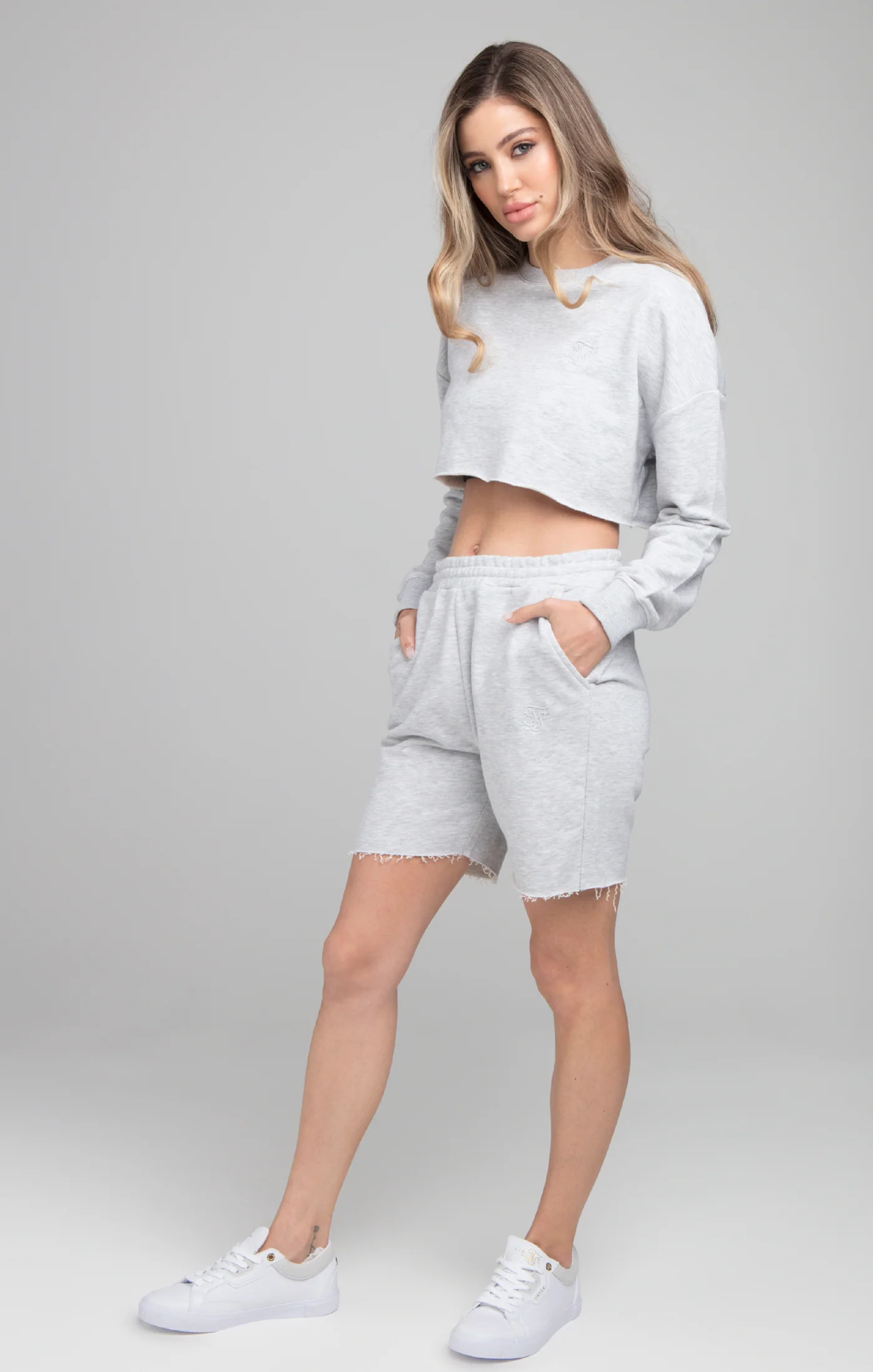 SikSilk Cropped Sweatshirt - Grey Marl - Image 3