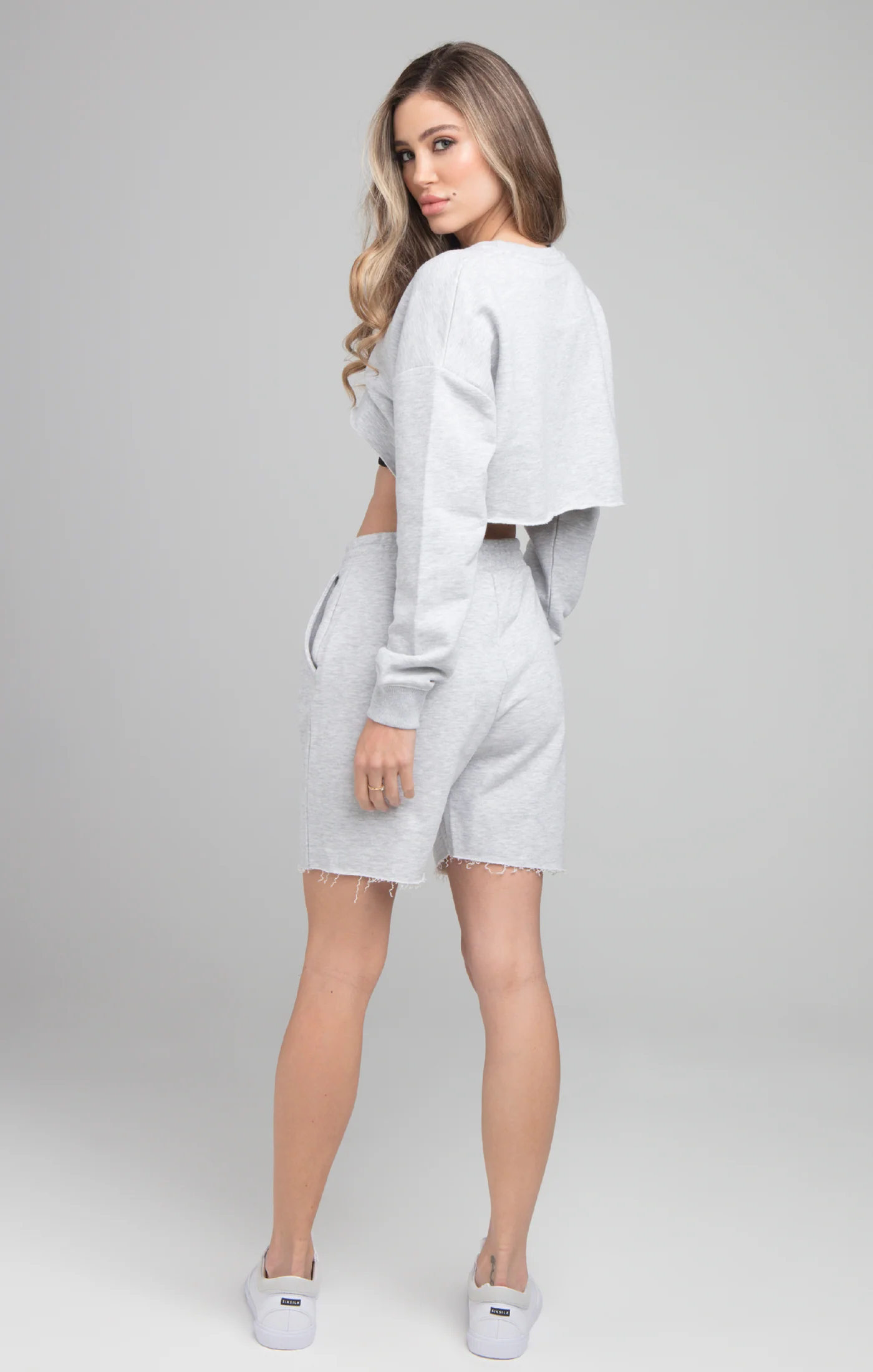 SikSilk Cropped Sweatshirt - Grey Marl - Image 4