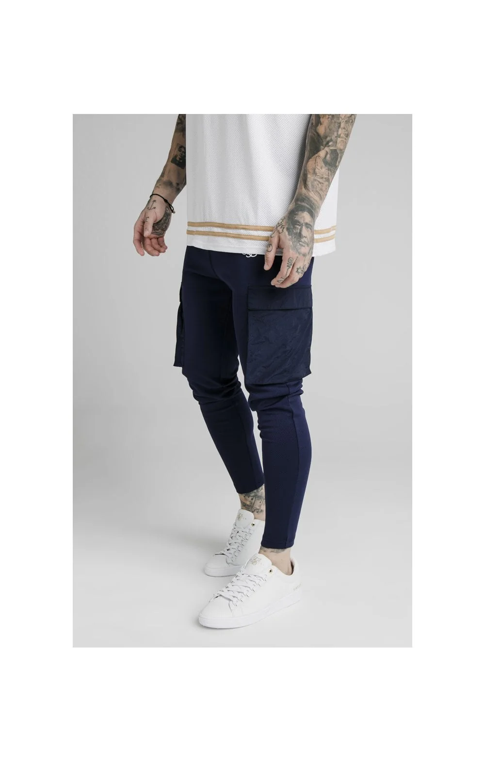 SikSilk Crushed Nylon Cargo Pants - Navy