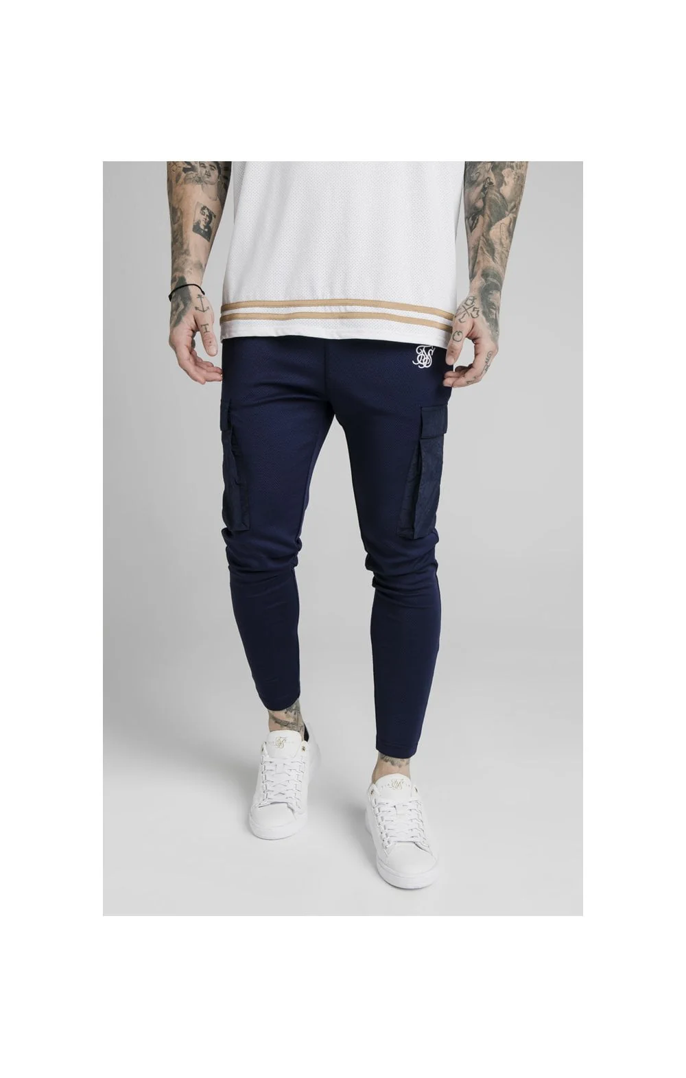 SikSilk Crushed Nylon Cargo Pants - Navy - Image 2