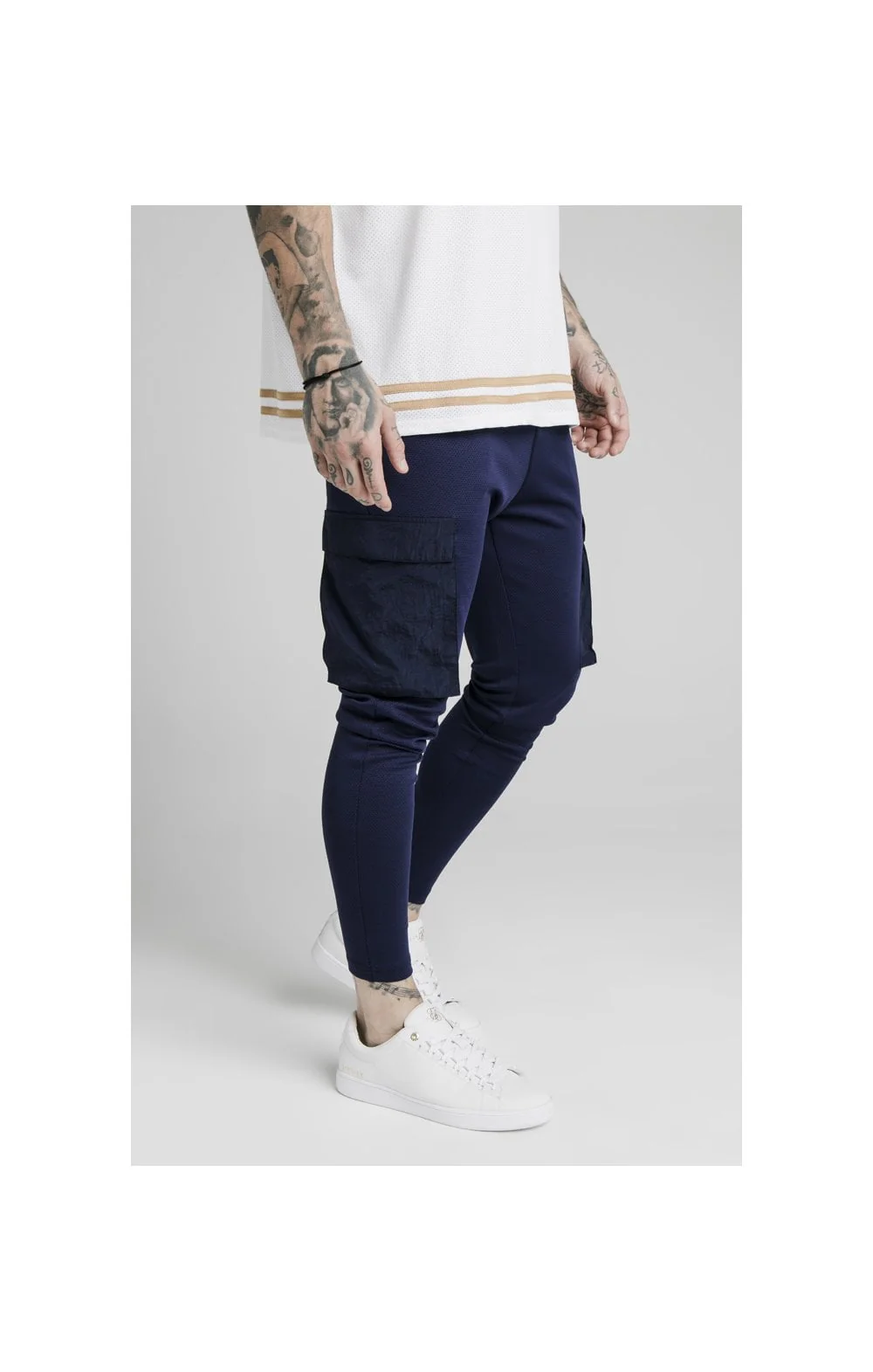 SikSilk Crushed Nylon Cargo Pants - Navy - Image 3