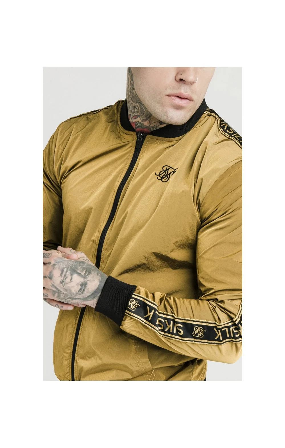 SikSilk Crushed Nylon Tape Bomber – Golden Mustard - Image 2