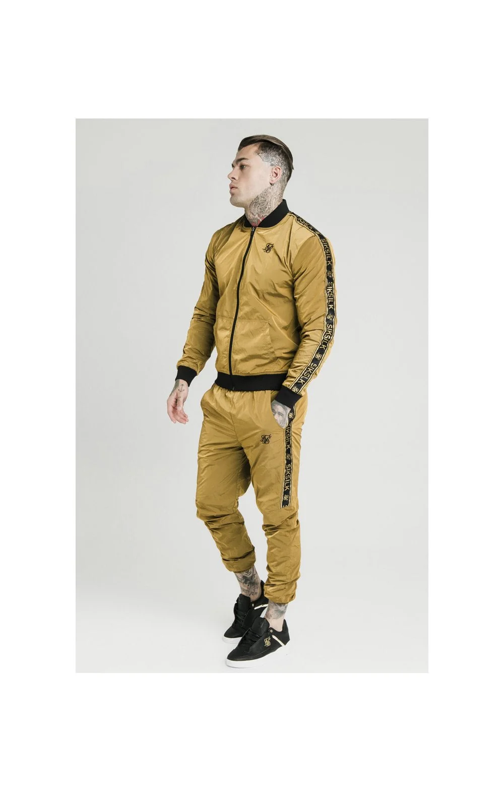 SikSilk Crushed Nylon Tape Bomber – Golden Mustard - Image 4