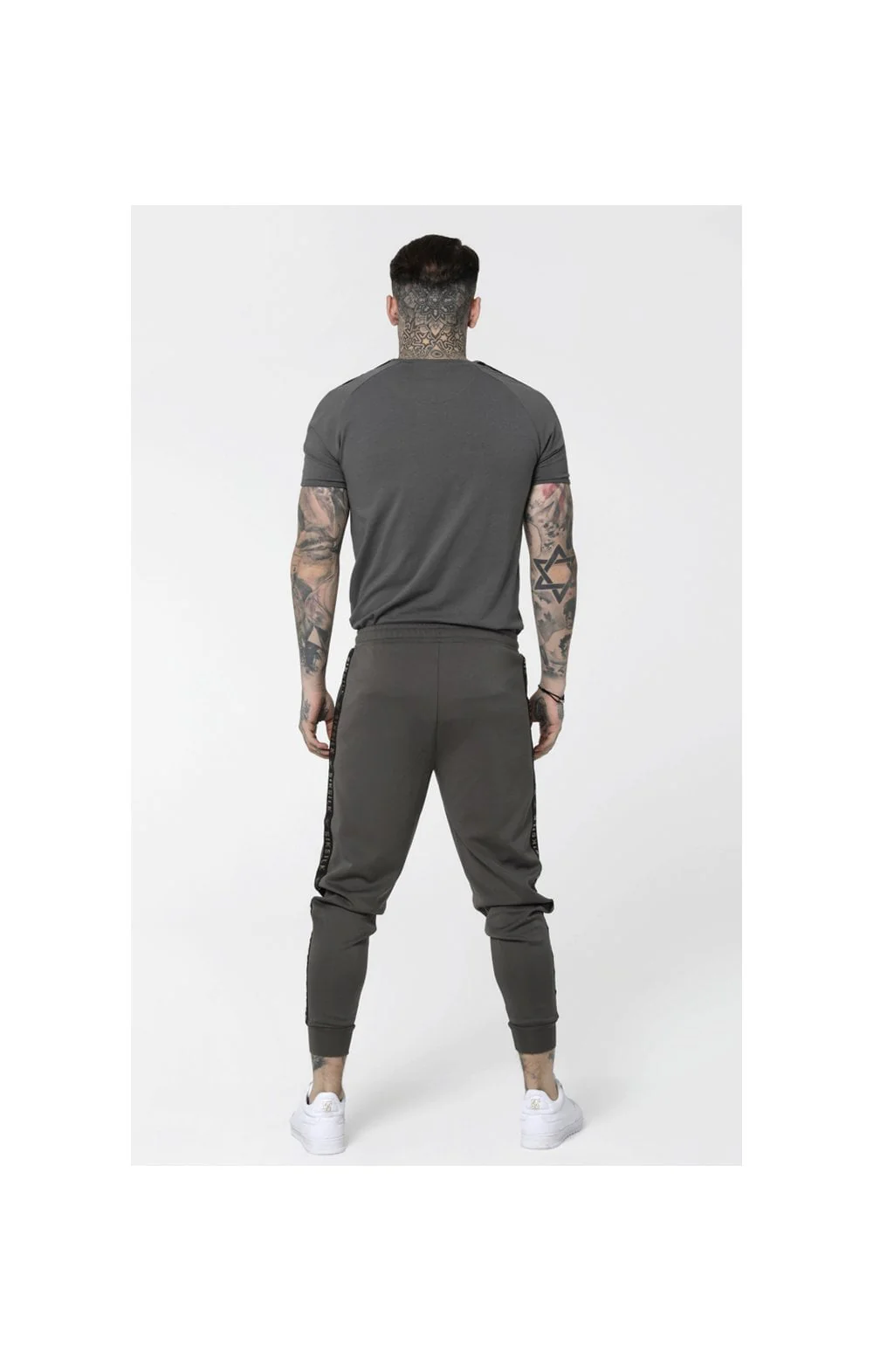 SikSilk Cuffed Cropped Taped Joggers – Cement - Image 6
