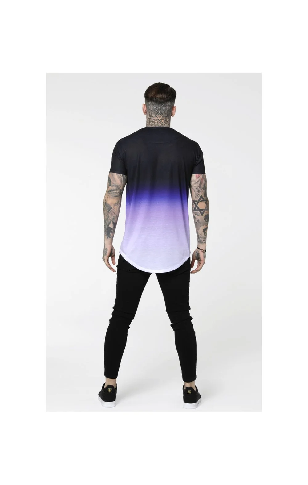 SikSilk Curved Hem Fade Tee - Black,Purple & White - Image 6
