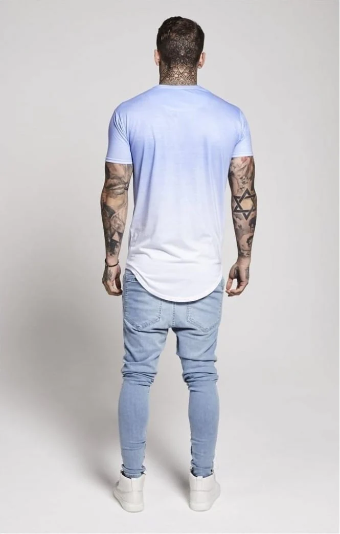 SikSilk Curved Hem Faded Tee - Belair Blue Fade - Image 2