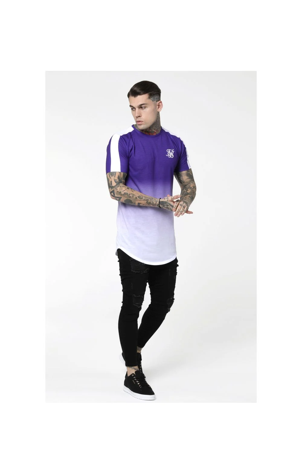 SikSilk Curved Hem Raglan Fade Tee - Purple & White - Image 3