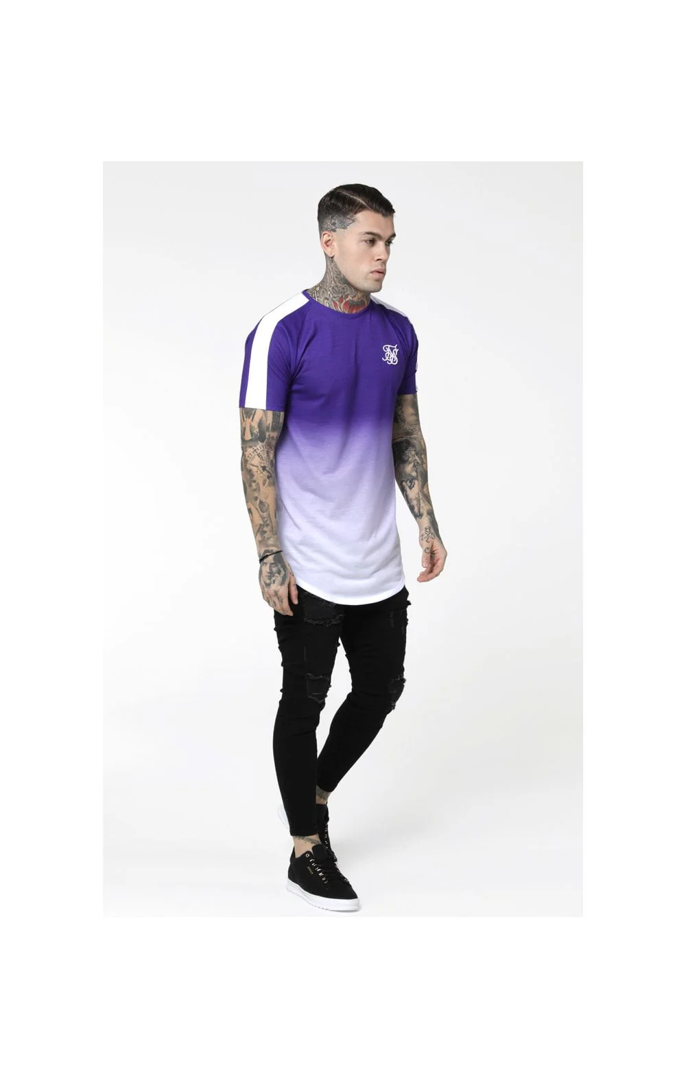 SikSilk Curved Hem Raglan Fade Tee - Purple & White - Image 4