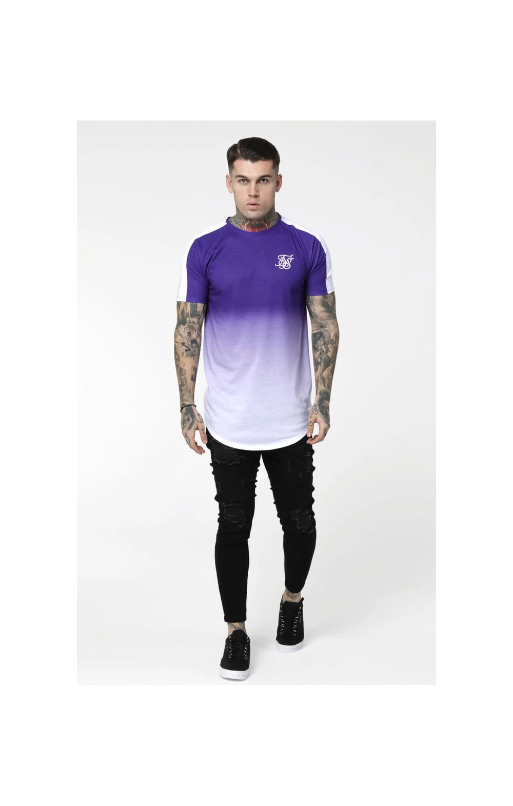 SikSilk Curved Hem Raglan Fade Tee - Purple & White - Image 5