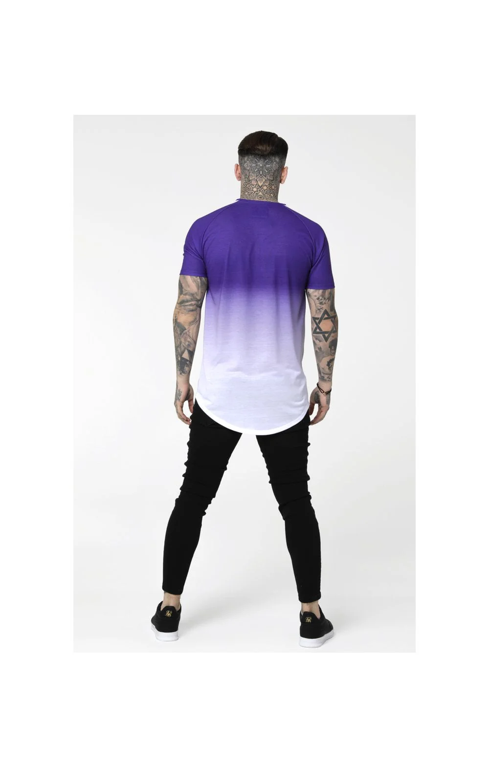 SikSilk Curved Hem Raglan Fade Tee - Purple & White - Image 6