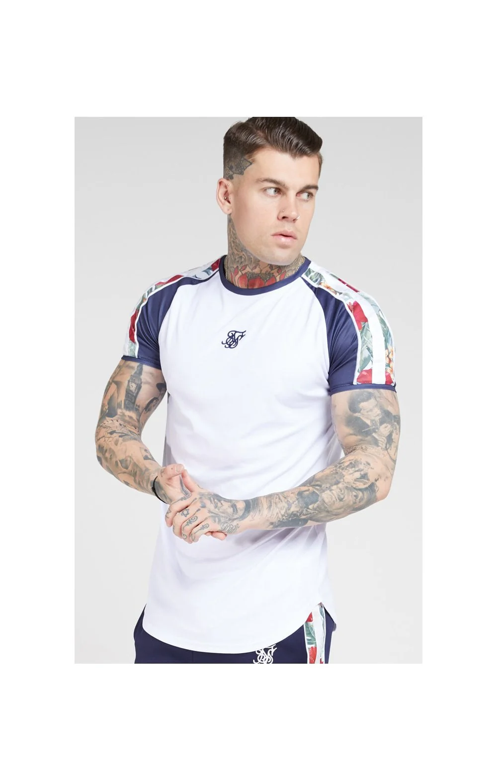 SikSilk Curved Hem Raglan Tee – White