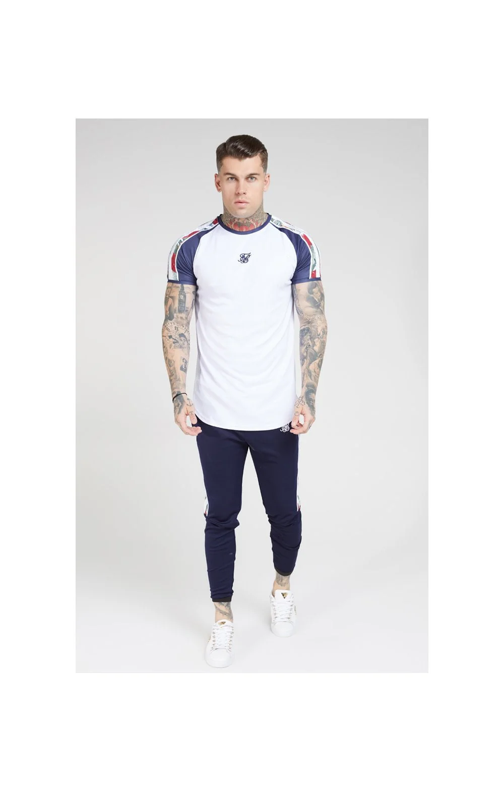 SikSilk Curved Hem Raglan Tee – White - Image 3