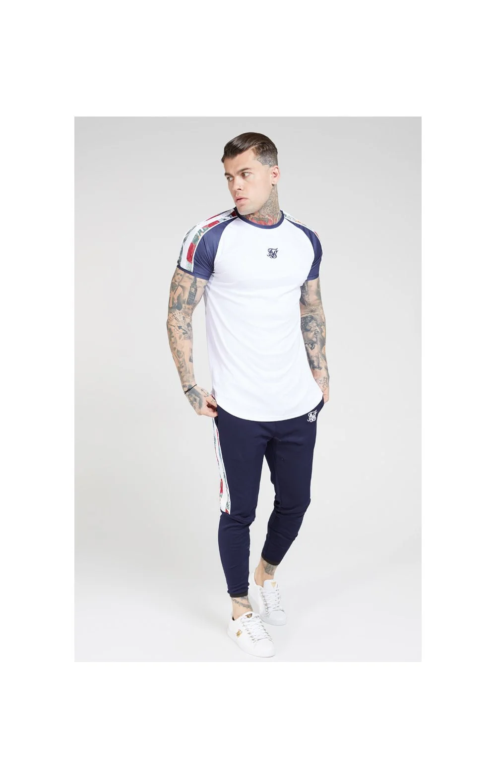 SikSilk Curved Hem Raglan Tee – White - Image 4