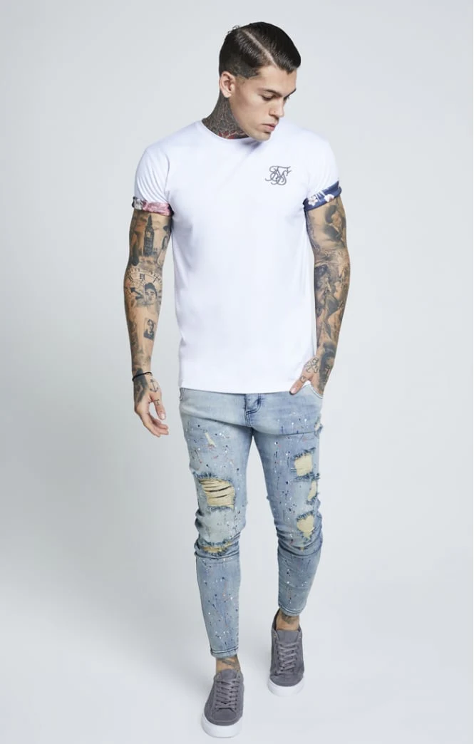 SikSilk Curved Hem Rolled Sleeve Tee - White - Image 2