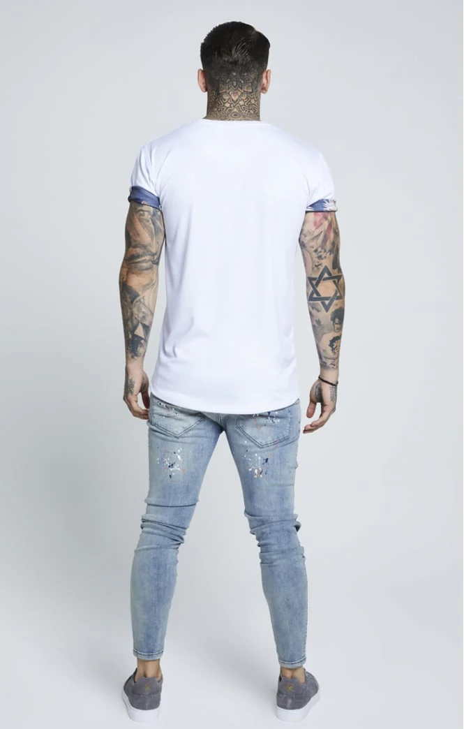 SikSilk Curved Hem Rolled Sleeve Tee - White - Image 3