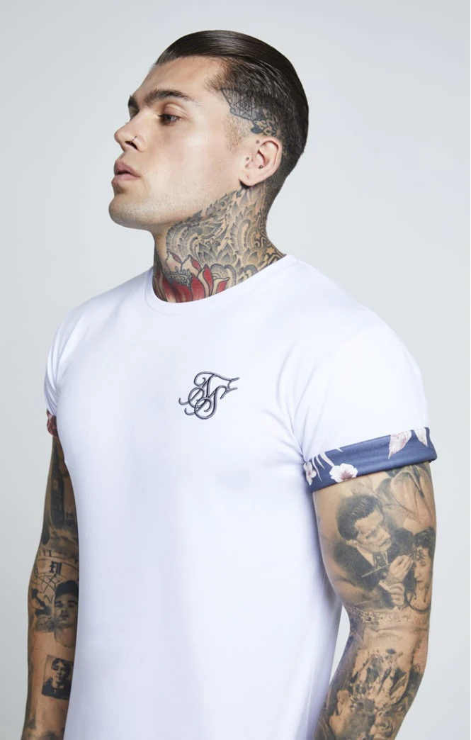 SikSilk Curved Hem Rolled Sleeve Tee - White - Image 4