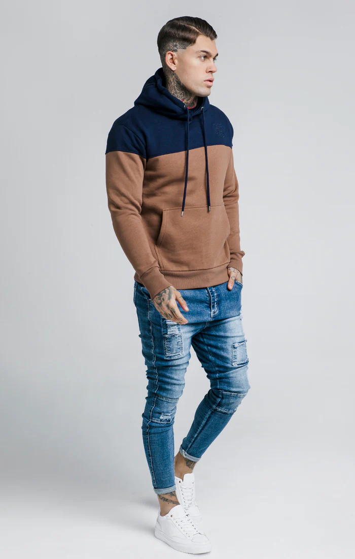 SikSilk Cut and Sew Overhead Hoodie - Rust & Navy - Image 4