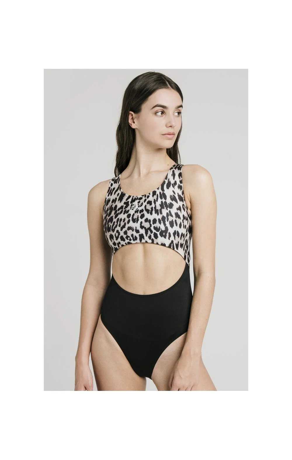 SikSilk Cut Out Swimsuit – Black & Leopard