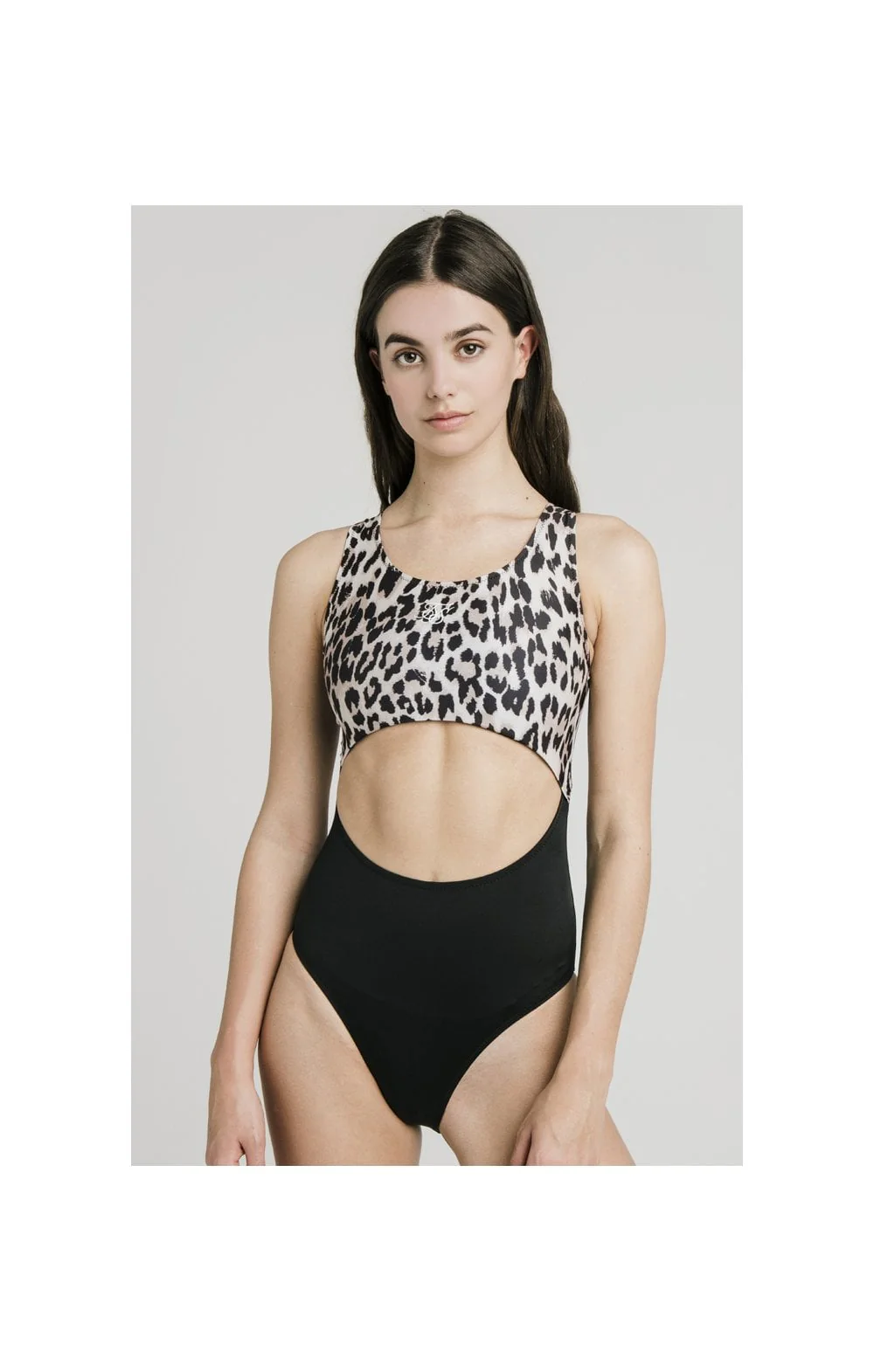 SikSilk Cut Out Swimsuit – Black & Leopard - Image 3