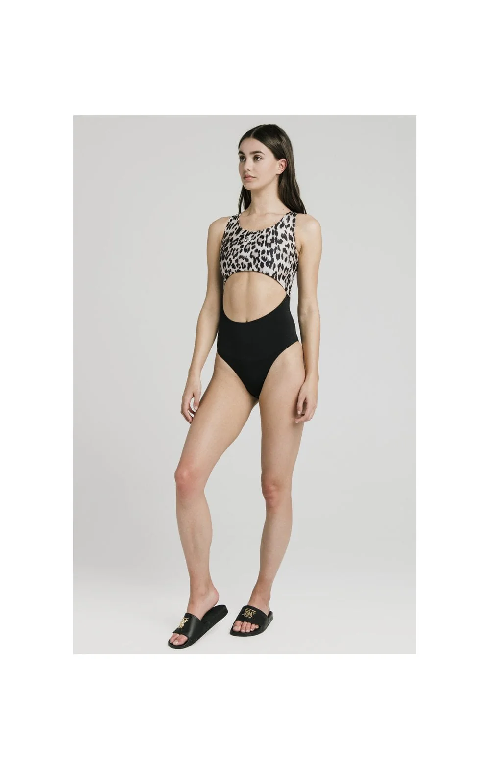 SikSilk Cut Out Swimsuit – Black & Leopard - Image 4