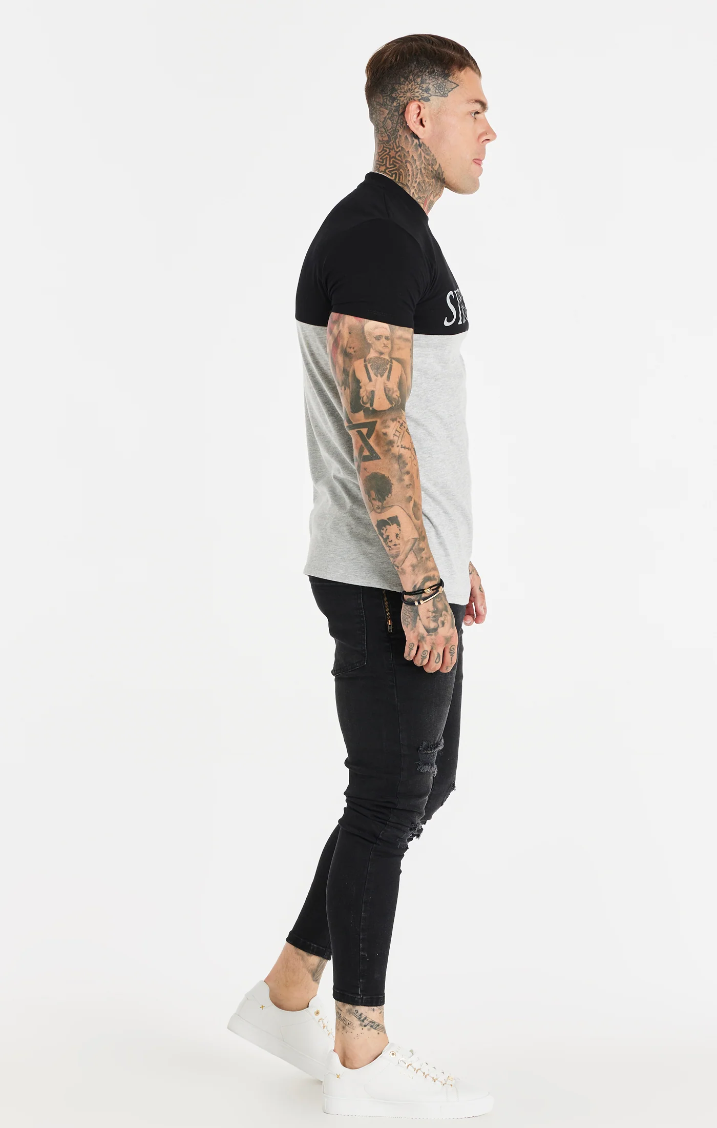 Black Cut And Sew Muscle Fit T-Shirt - Image 4