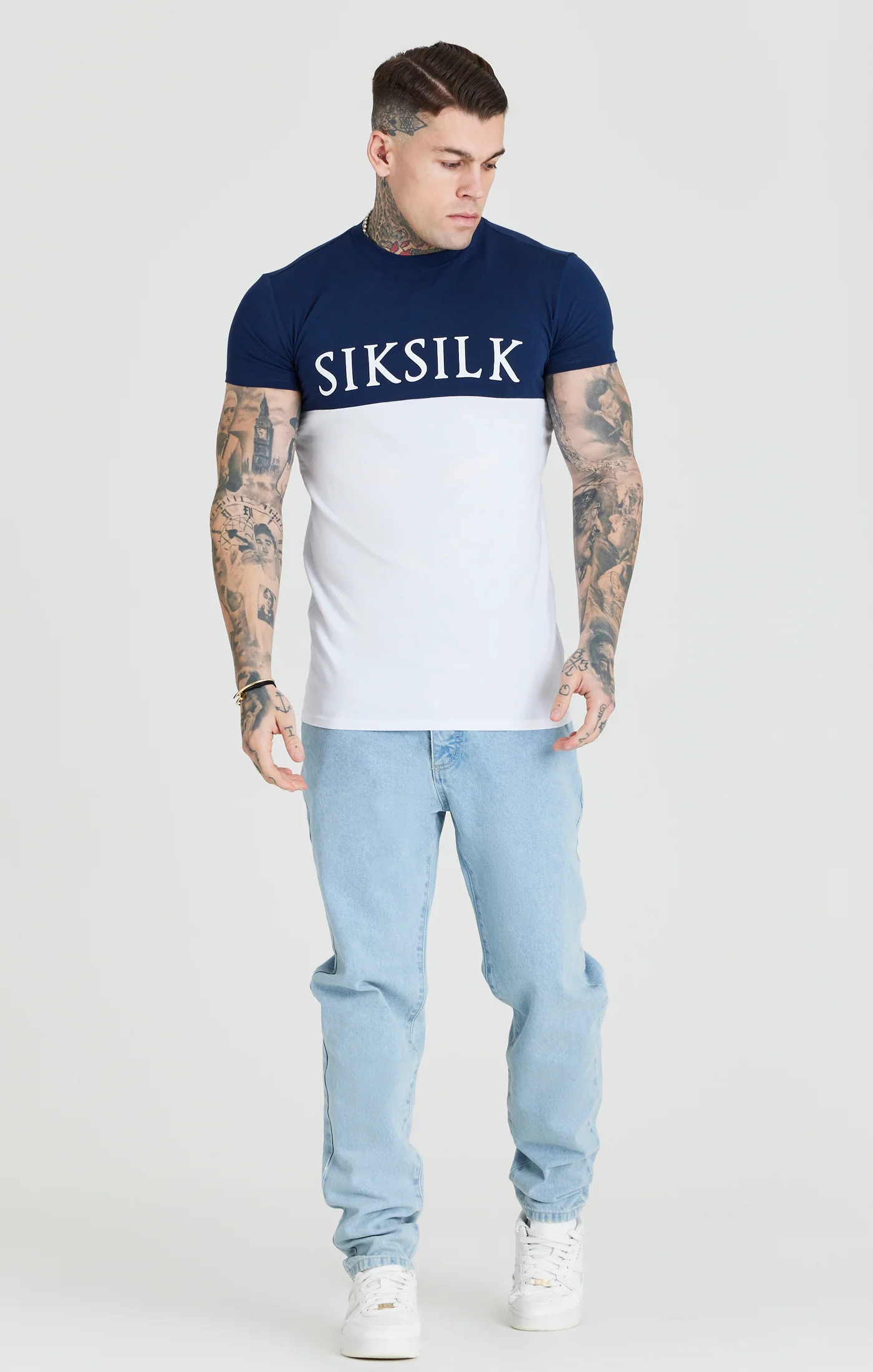 Navy Cut And Sew Muscle Fit T-Shirt - Image 4