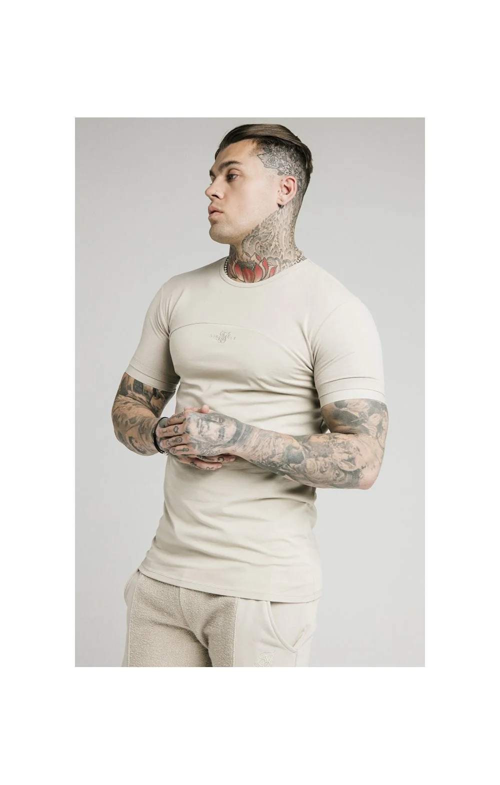 SikSilk Cut & Sew Gym Tee - Stone