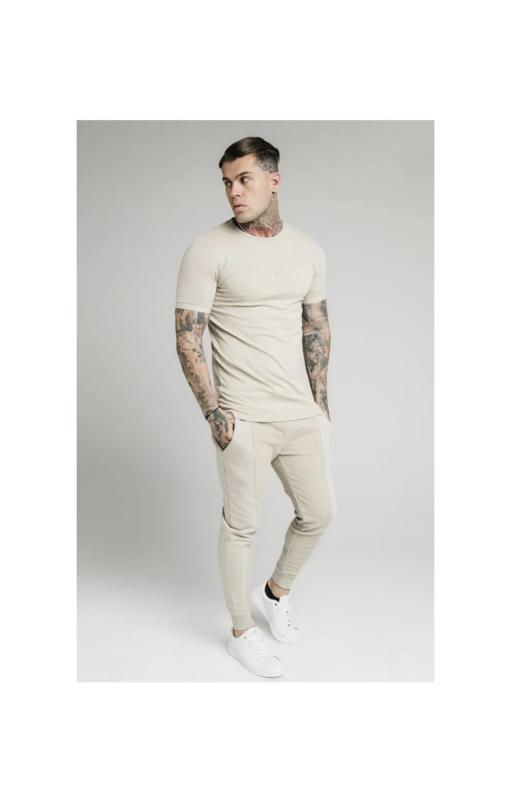 SikSilk Cut & Sew Gym Tee - Stone - Image 3