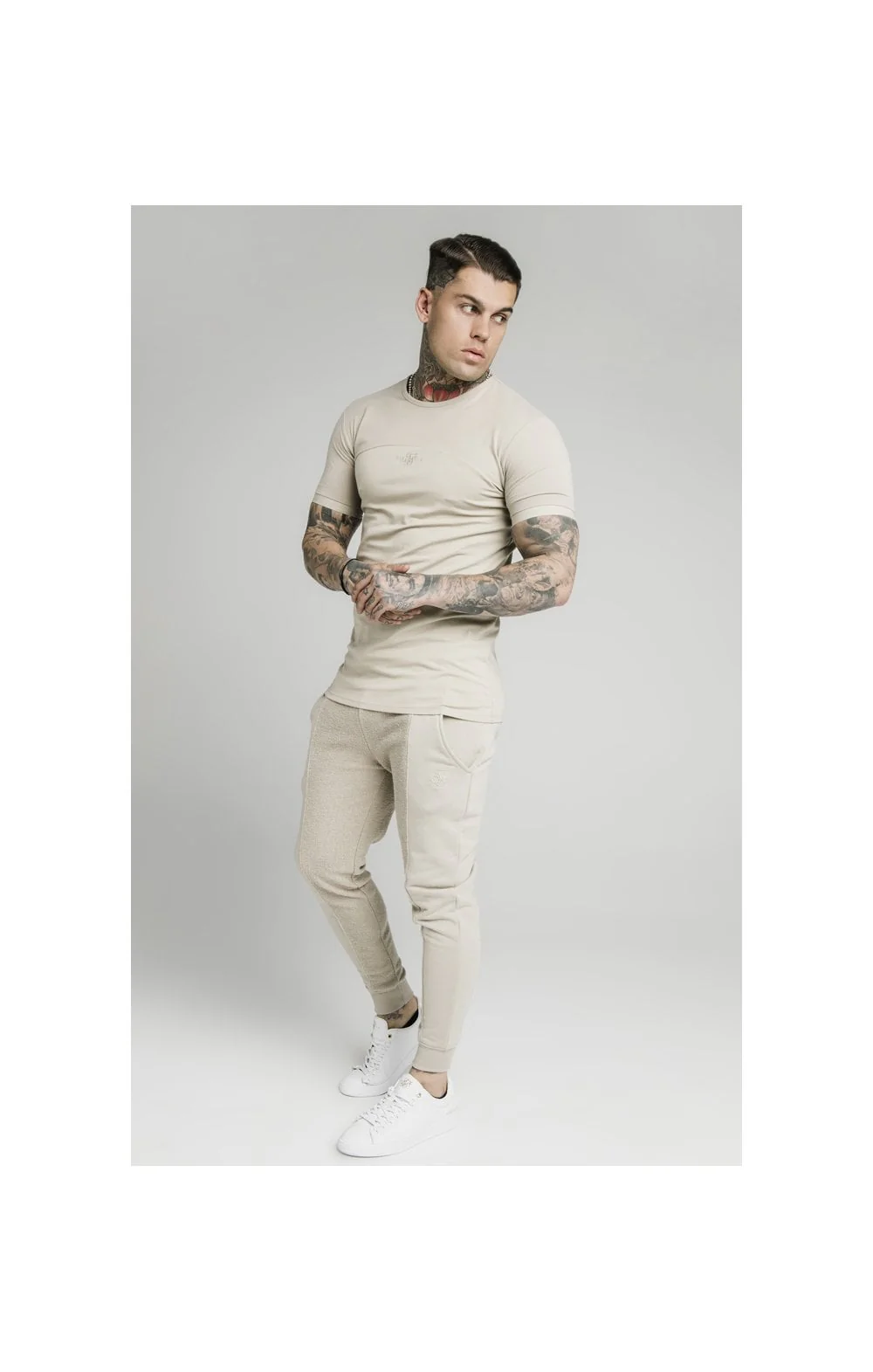 SikSilk Cut & Sew Gym Tee - Stone - Image 4