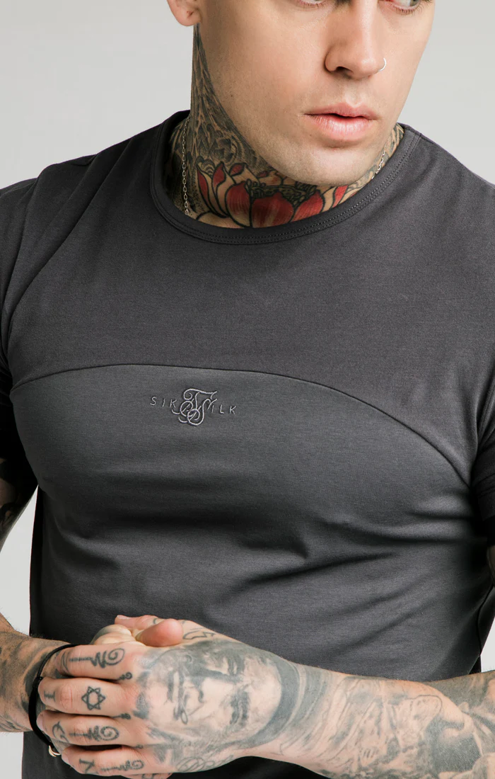 SikSilk Cut & Sew Gym Tee – Washed Grey - Image 2