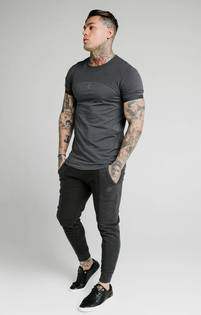 SikSilk Cut & Sew Gym Tee – Washed Grey - Image 4