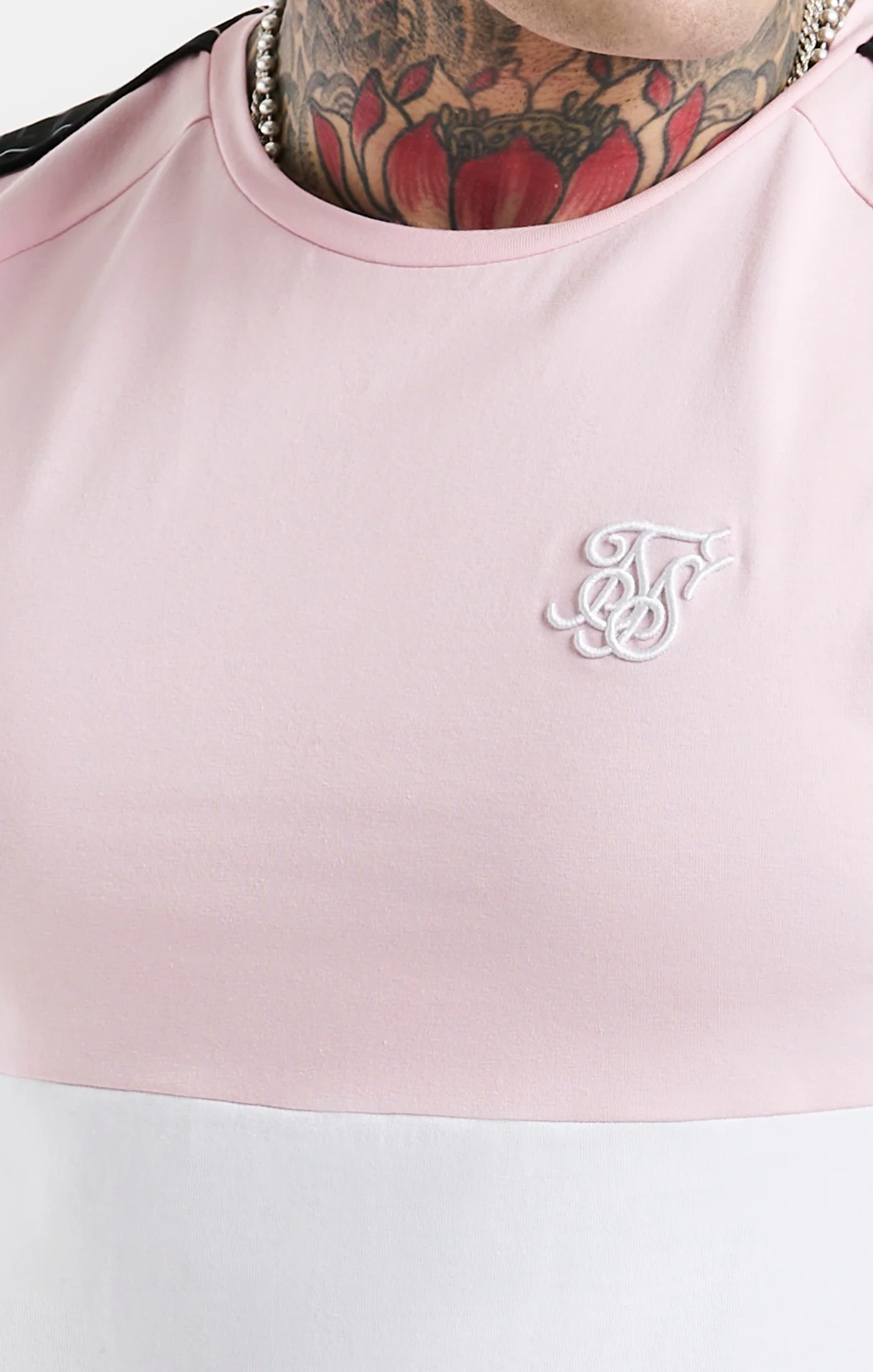 SikSilk Cut & Sew Taped Tee - Pink & White - Image 2