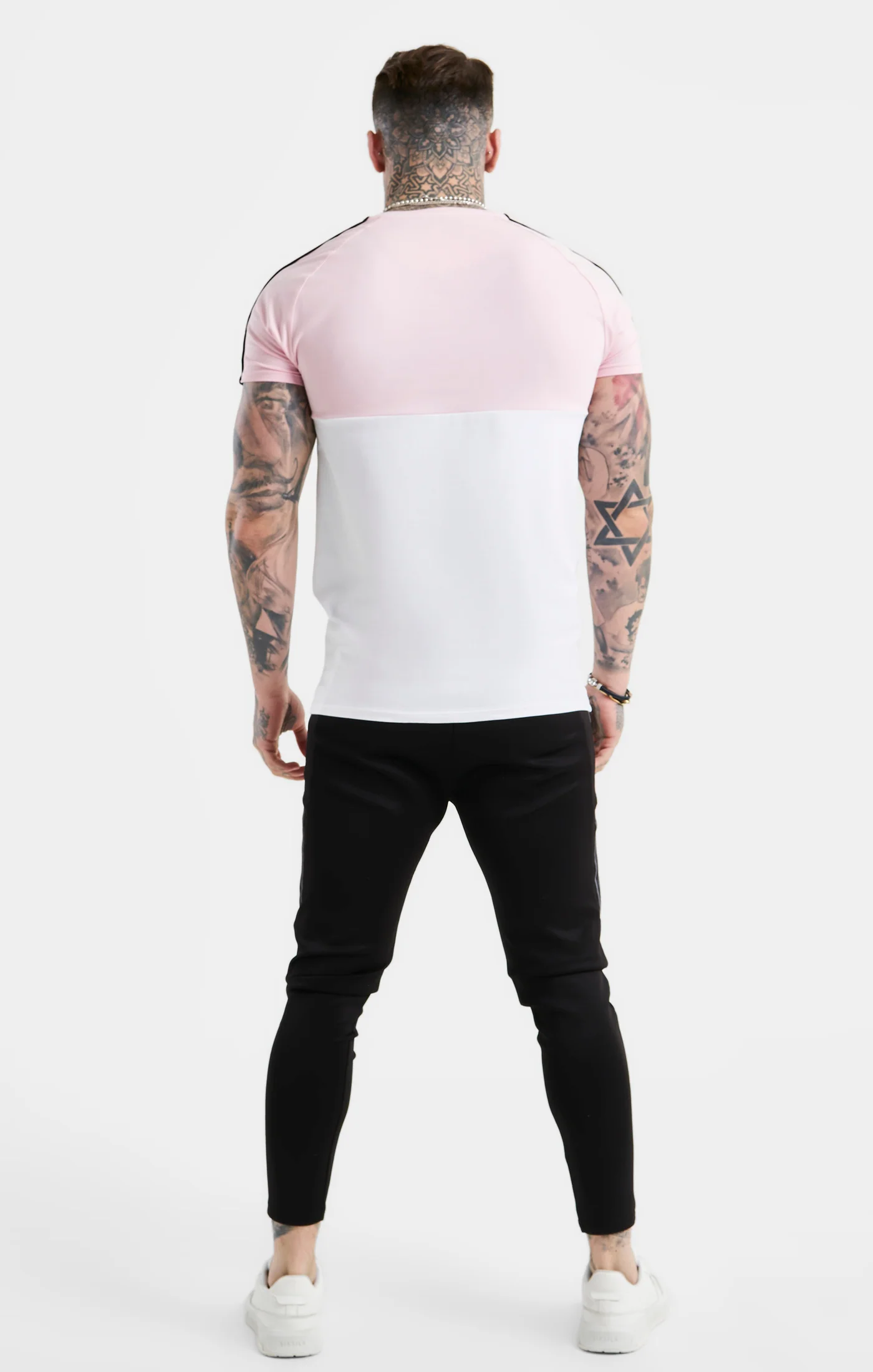 SikSilk Cut & Sew Taped Tee - Pink & White - Image 5