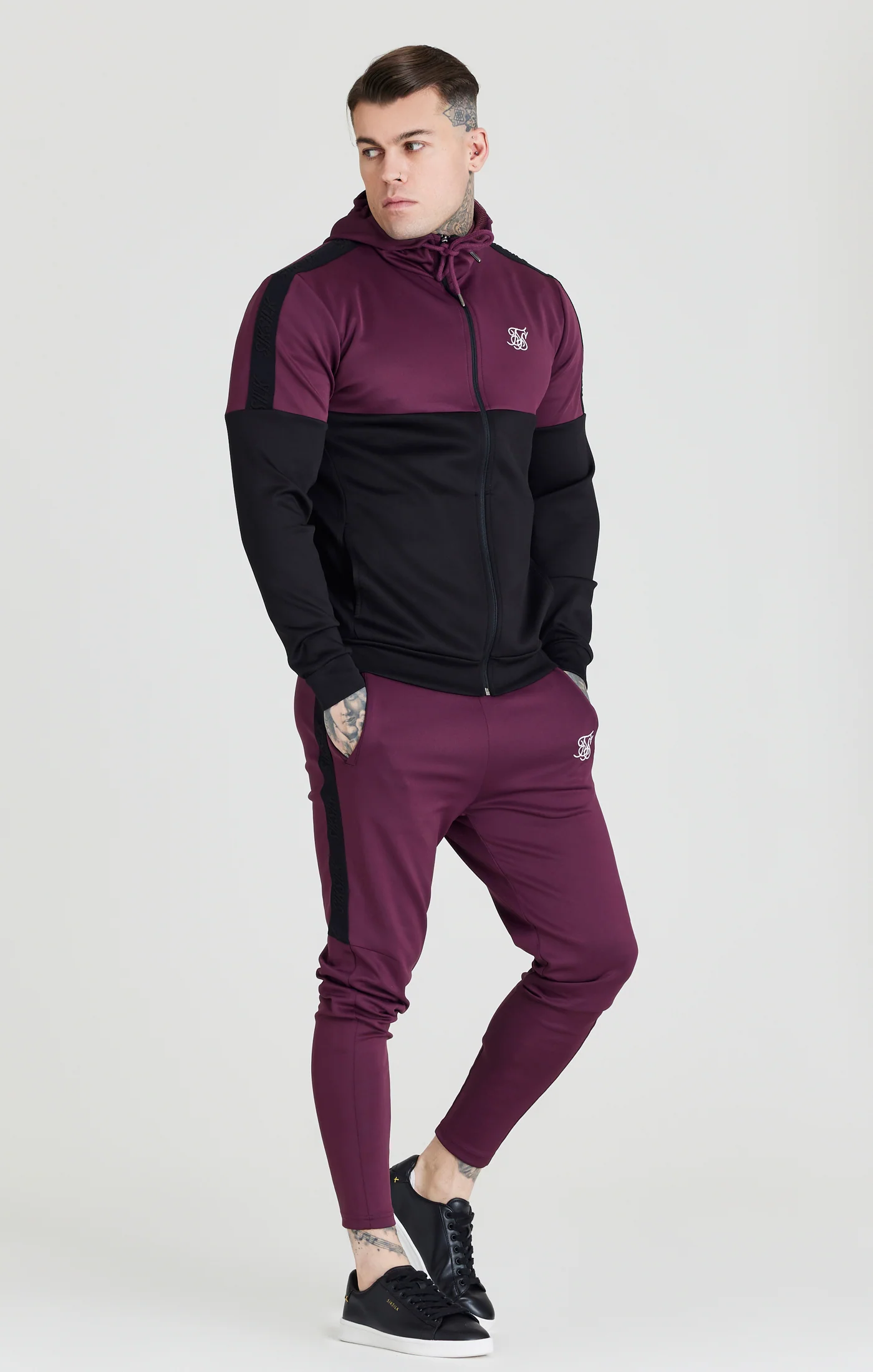 SikSilk Cut & Sew Zip Through Hood - Burgundy & Black - Image 3