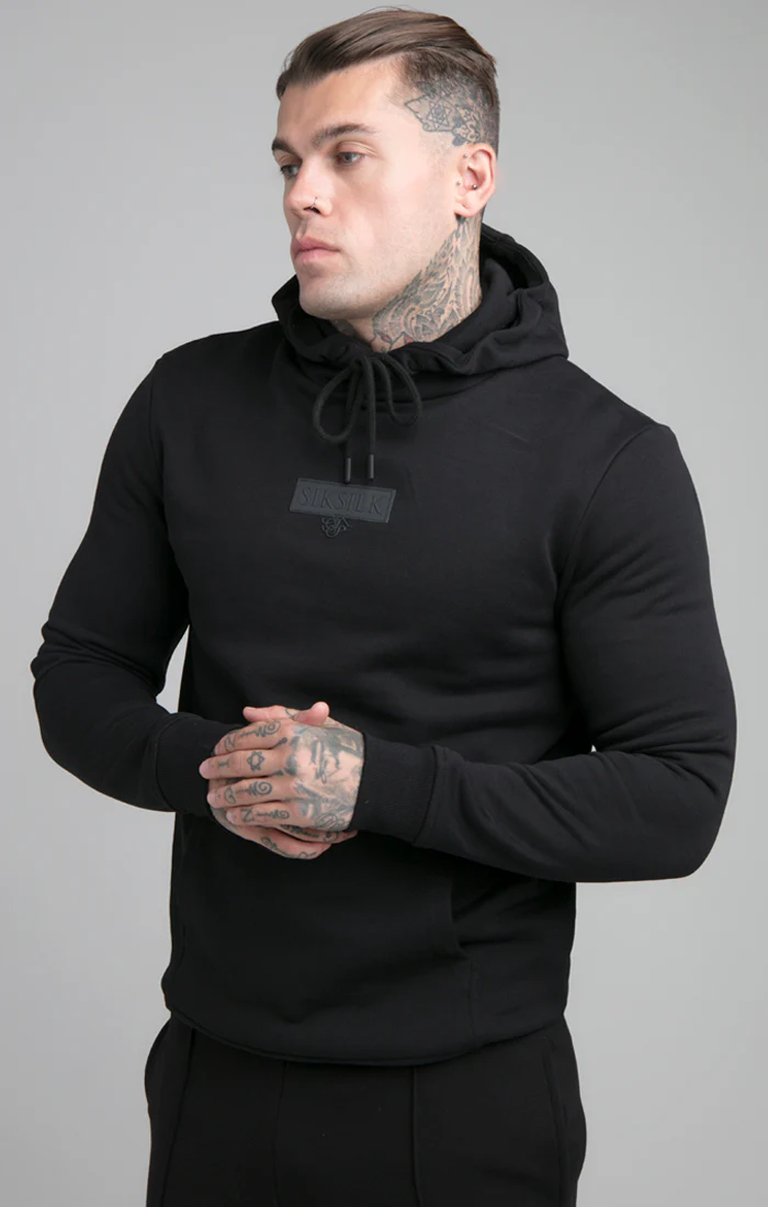Black Debossed Print Overhead Hoodie