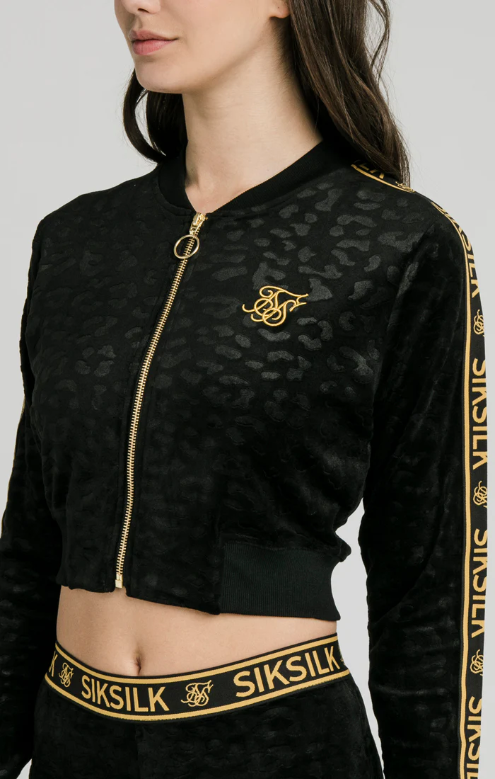 SikSilk Debossed Velour Bomber - Black - Image 2