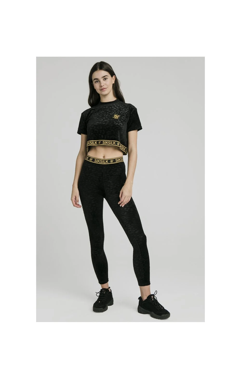 SikSilk Debossed Velour Crop Tee - Black - Image 4