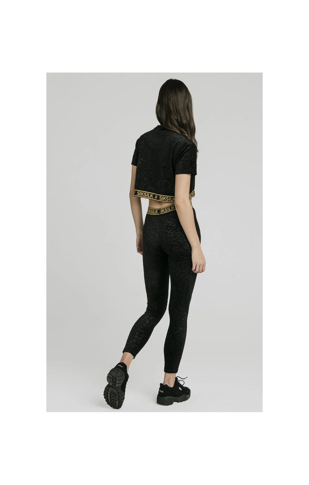 SikSilk Debossed Velour Crop Tee - Black - Image 9