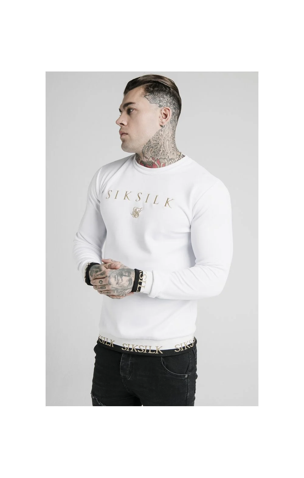 SikSilk Deluxe Crew Sweat - White - Image 2