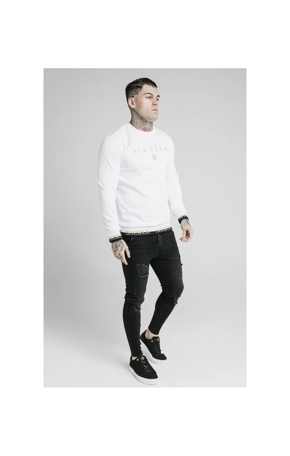 SikSilk Deluxe Crew Sweat - White - Image 4