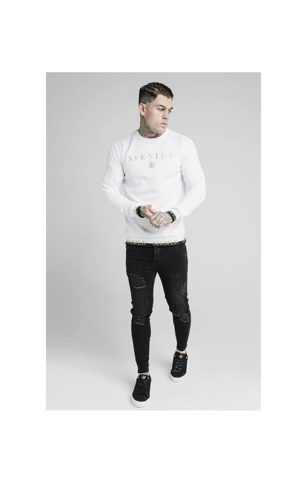 SikSilk Deluxe Crew Sweat - White - Image 5