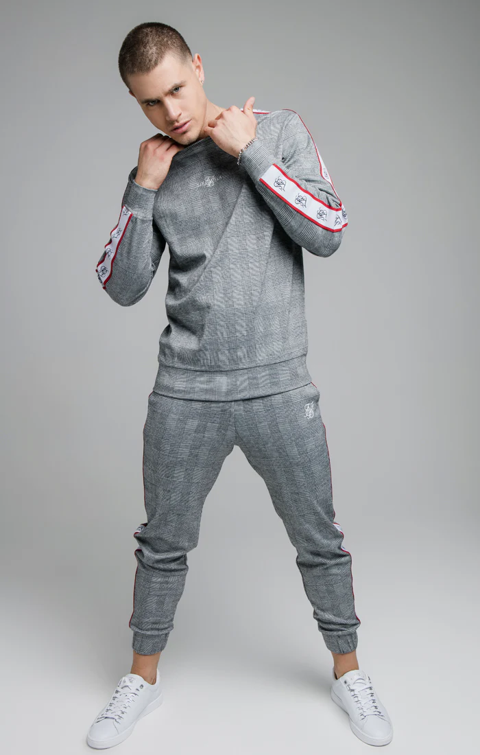 SikSilk Deluxe Dog Tooth Crew Sweater - Black & White