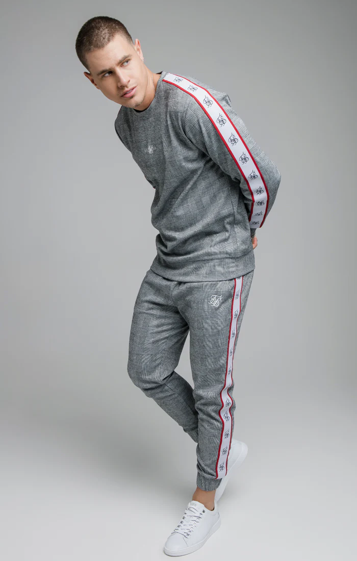 SikSilk Deluxe Dog Tooth Crew Sweater - Black & White - Image 2