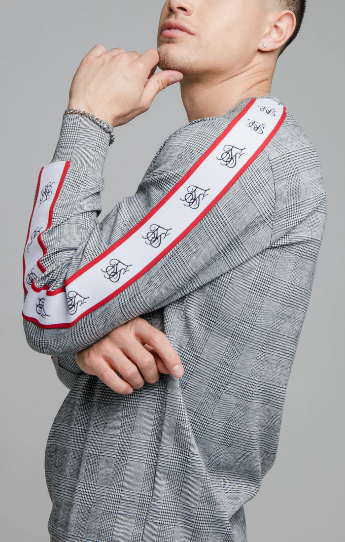 SikSilk Deluxe Dog Tooth Crew Sweater - Black & White - Image 4