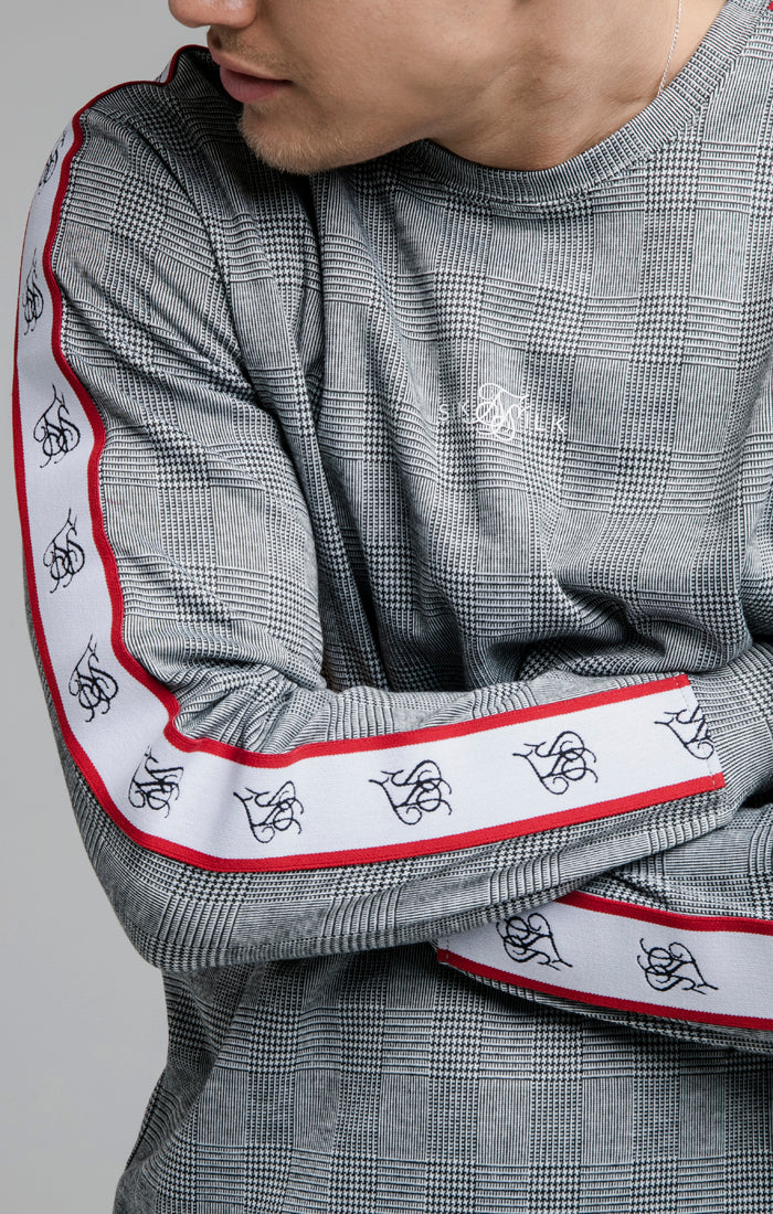 SikSilk Deluxe Dog Tooth Crew Sweater - Black & White - Image 5