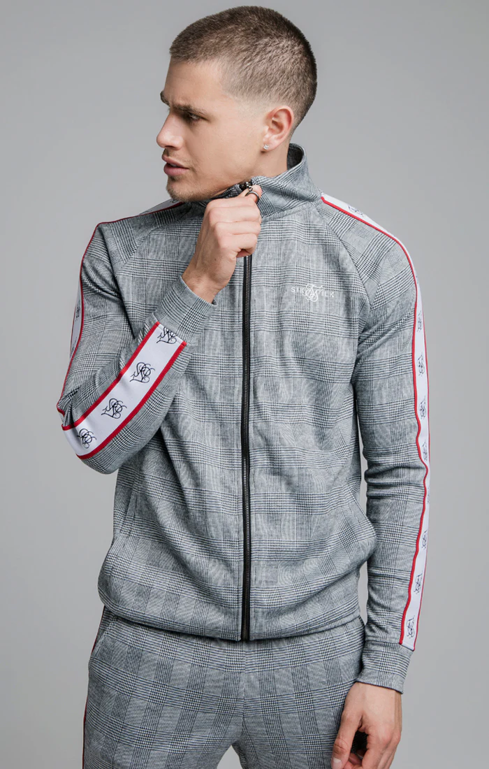 Black Deluxe Dogtooth Zip Through Hoodie