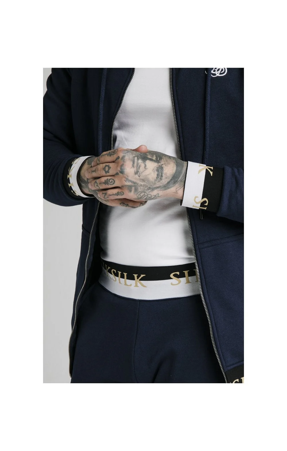 SikSilk Deluxe Zip Through Funnel Neck Hoodie - Navy - Image 2