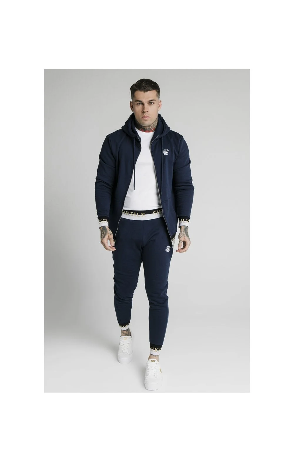 SikSilk Deluxe Zip Through Funnel Neck Hoodie - Navy - Image 3