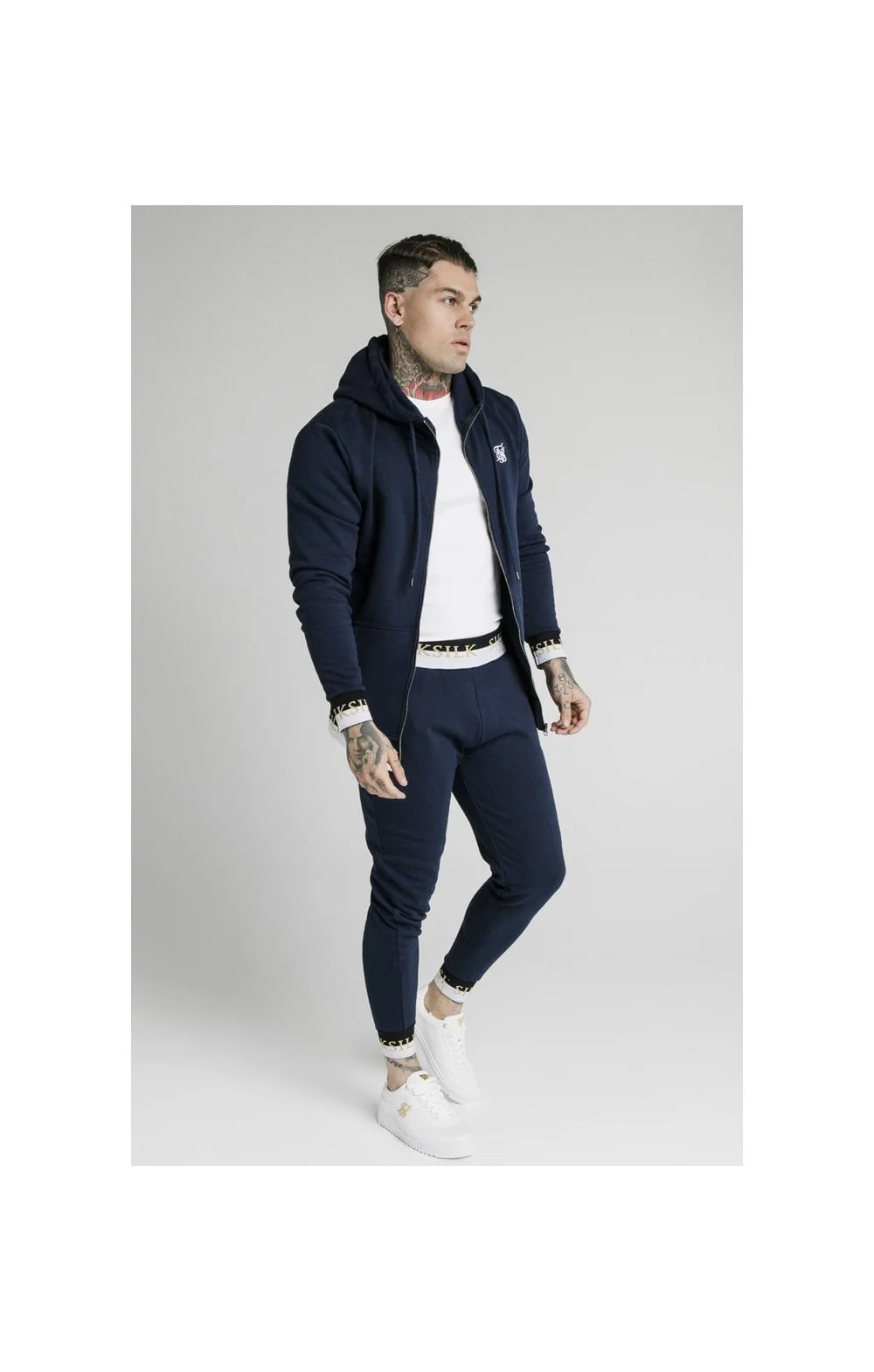 SikSilk Deluxe Zip Through Funnel Neck Hoodie - Navy - Image 5
