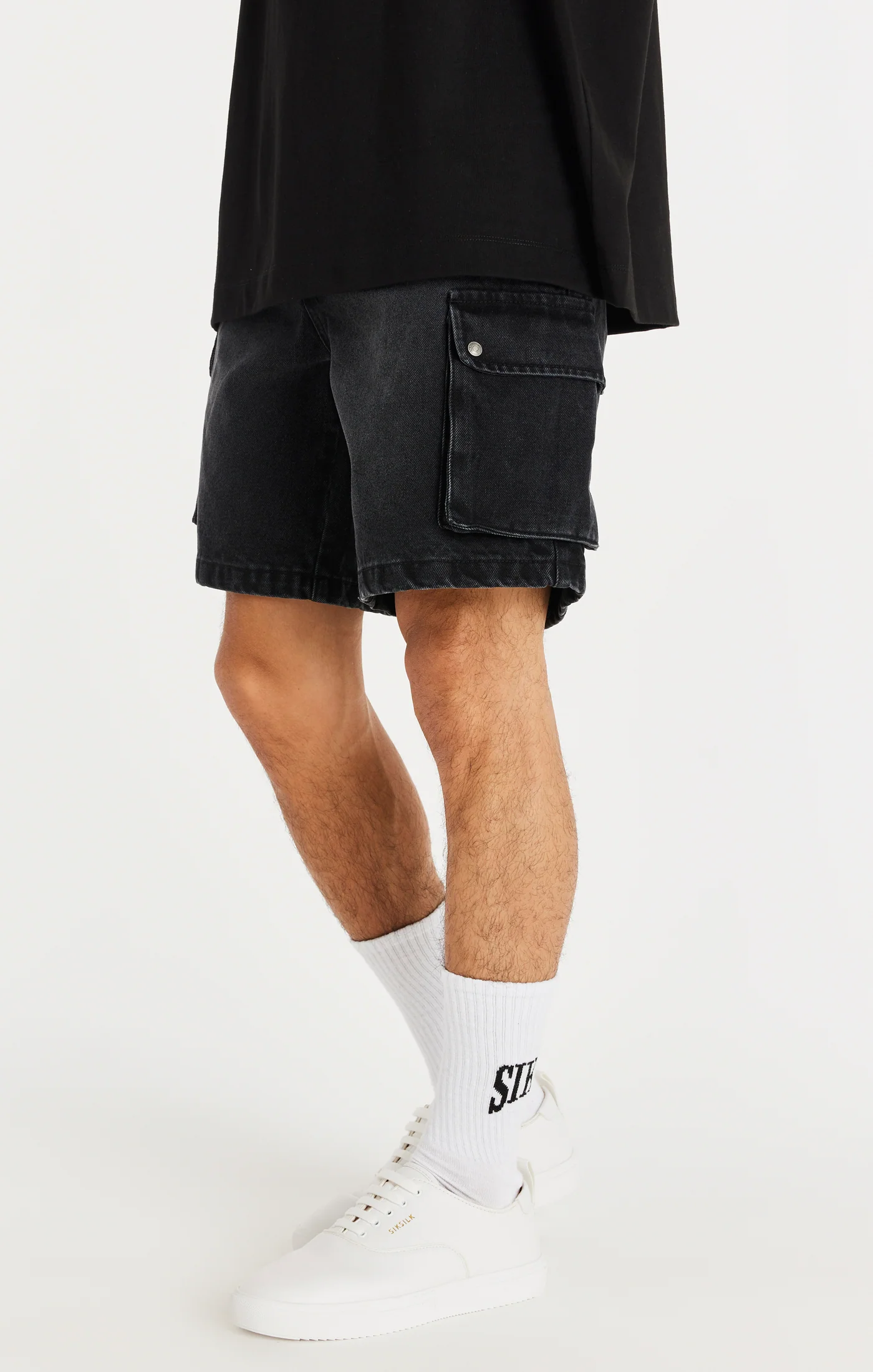 Black Denim Cargo Short